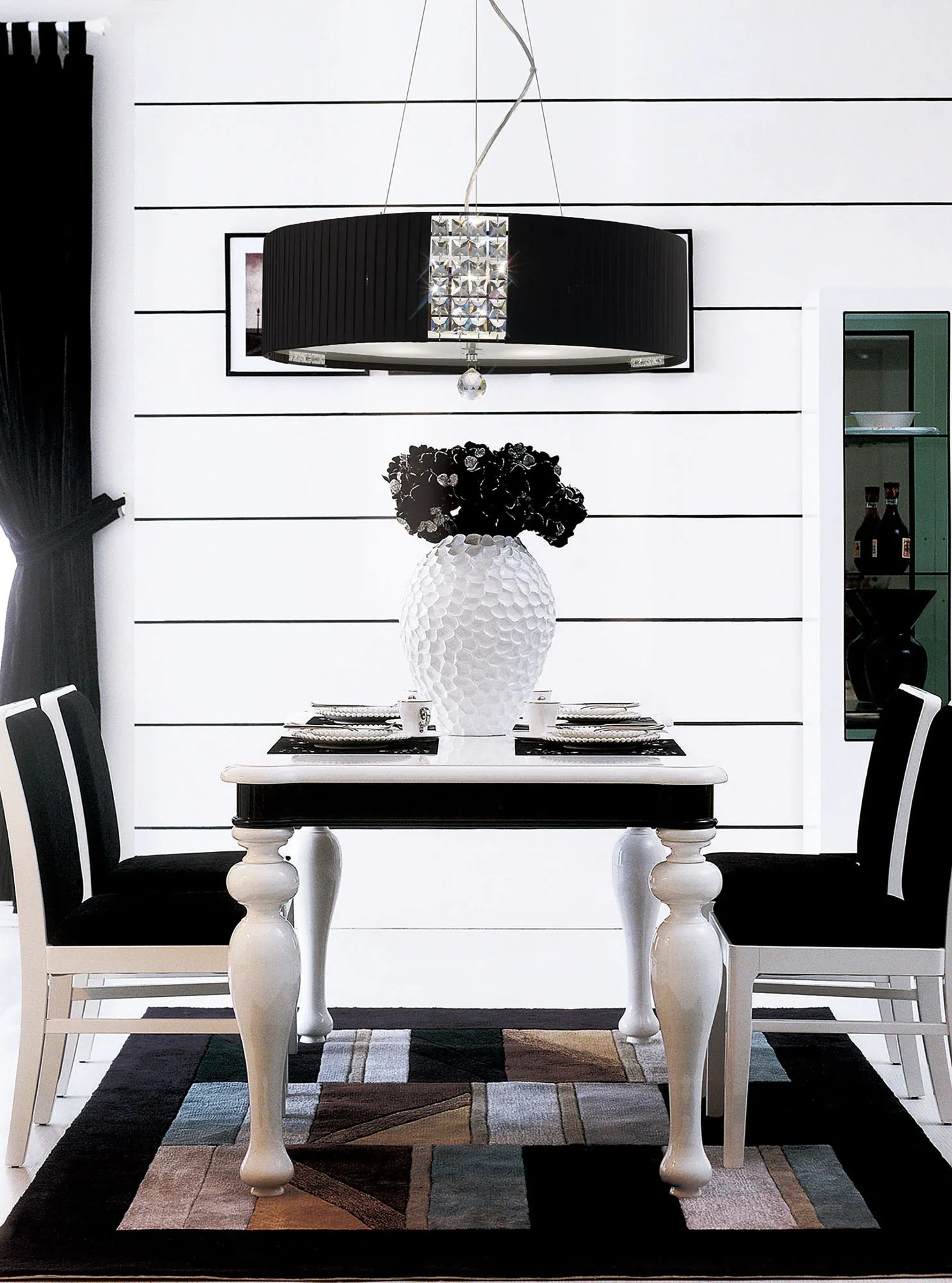 Evelyn Polished Chrome-Black Crystal Ceiling Lights Diyas Shaded Crystal Fittings